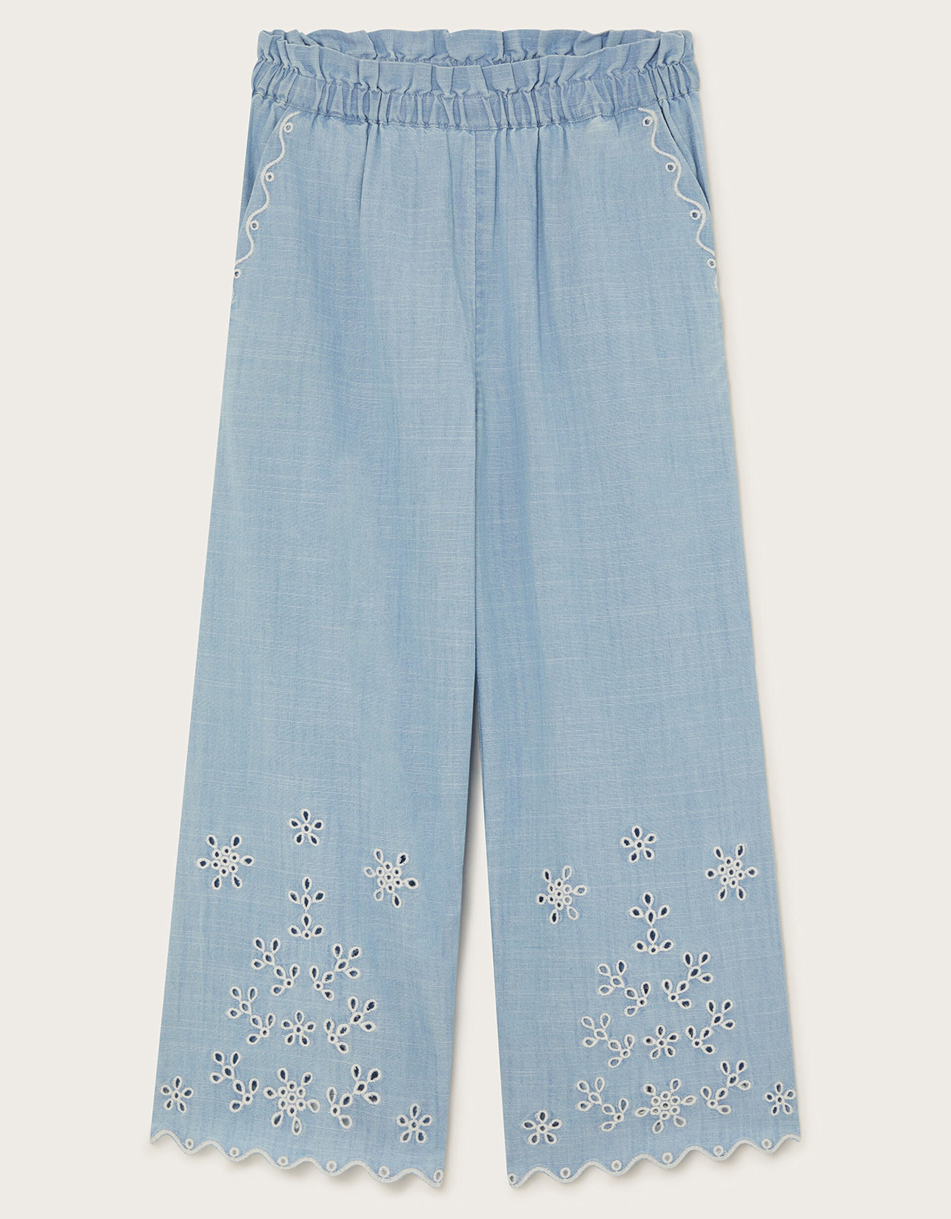 Zoey Ribbed Wide Leg Trousers - Baby Blue